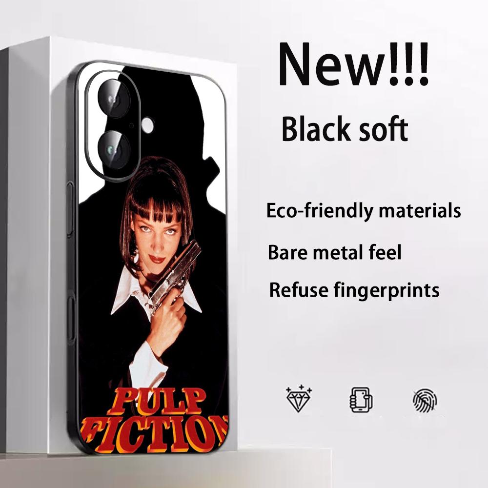 Classic Movies Pulp Fictions Poster Phone Case For iPhone 17 16 E 15 14 13 12 Plus Mini Pro Max Soft Black Shockproof Cover