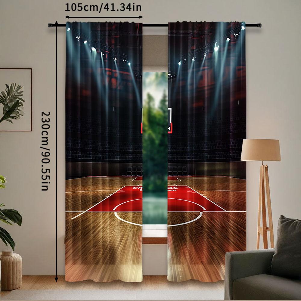 2 Stück Herren Basketball Vorhänge Sportthema Ballplatz Arena Stadion Feld Geeignet Für Schlafzimmer Küche Esszimmer Wohnzimmer