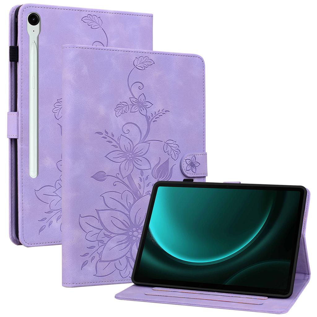 For Samsung Galaxy Tab S10 FE/S9 FE Leather Case Lily Flower Pattern Stand Protective Tablet Cover
