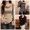 Irregular Slanted Shoulder Pullover Slim Fit T Shirts Women Y2k Fashion Long Sleeve T-shirt  Spring