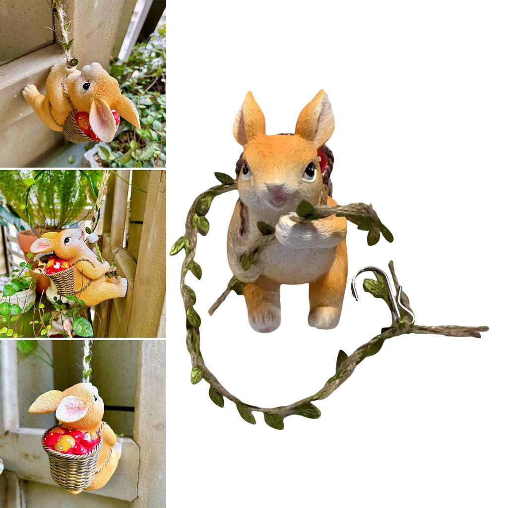 Outdoor Climbing Rabbit Statue Resin Wall Decorations Hanging Bunny Figurine with Hook for Garden Balcony Decorations