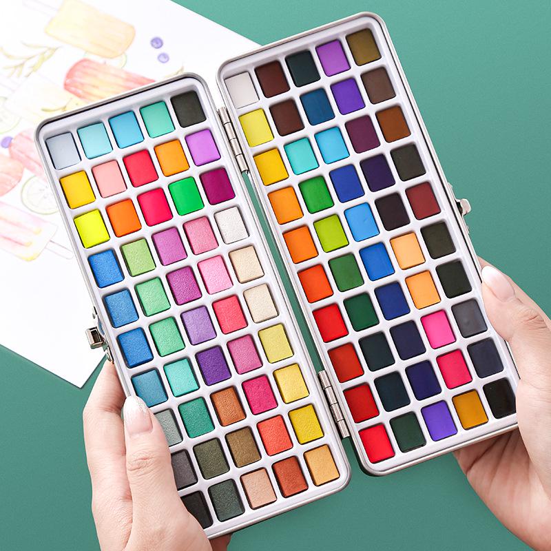 Portable Solid Watercolor Paint Set: 50, 72, 90, 100, 128 Colors for Art Students
