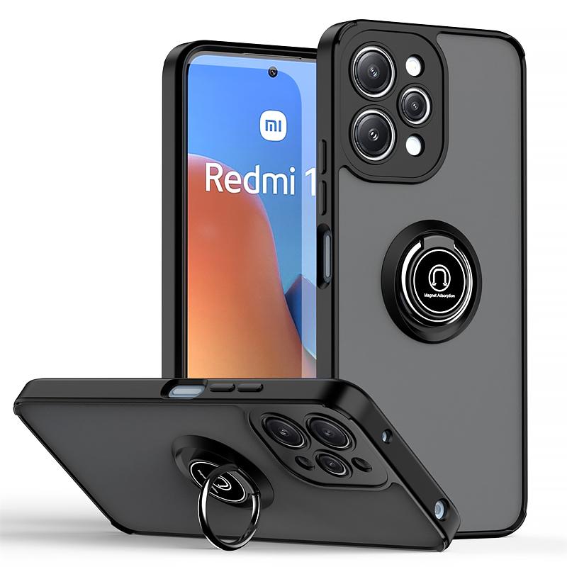 Matte Armor Hard PC Case For Xiaomi Redmi 12 4G 5G Car Magnetic Holder Ring Kickstand Phone Cover for Redmi12 Shockproof Funda