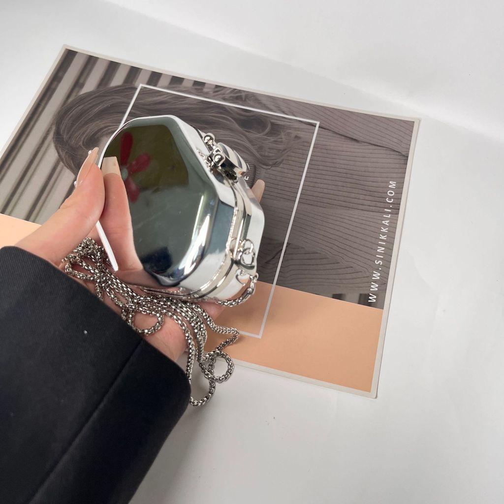 Metal Mini Acrylic Mirror Round Shoulder Bag With Chain For Daily Use