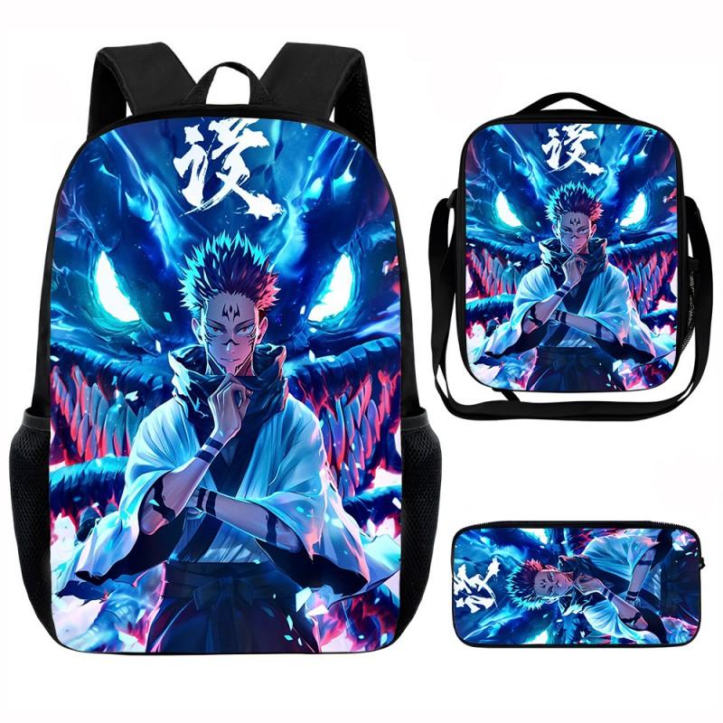 Set Zaino Scolastico Cartone Animato Anime Bambini Leggero Ergonomico Borsa a Spalla Doppia Con Portapranzo Astuccio Tessuto Oxford