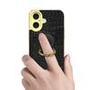 For iPhone 16 Plus Case Crocodile Texture Ring Kickstand TPU+Leather Electroplating Phone Cover