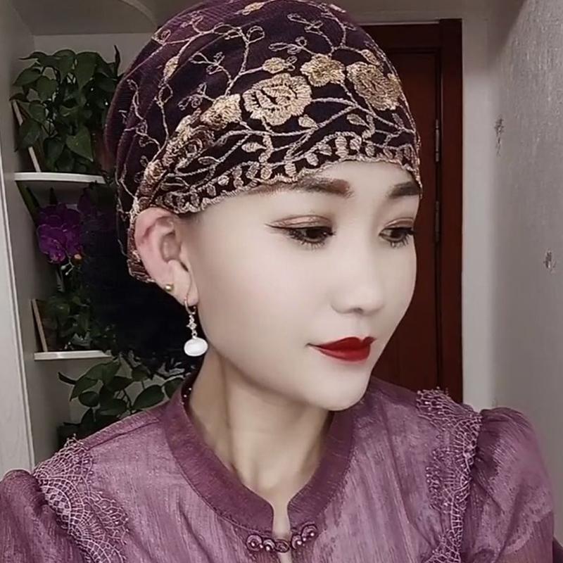 Damen Spitzen-Turbankappen für Damen Atmungsaktive Netz-Beanie-Mütze Muslimische Sommer-Kopfbedeckung Kappe