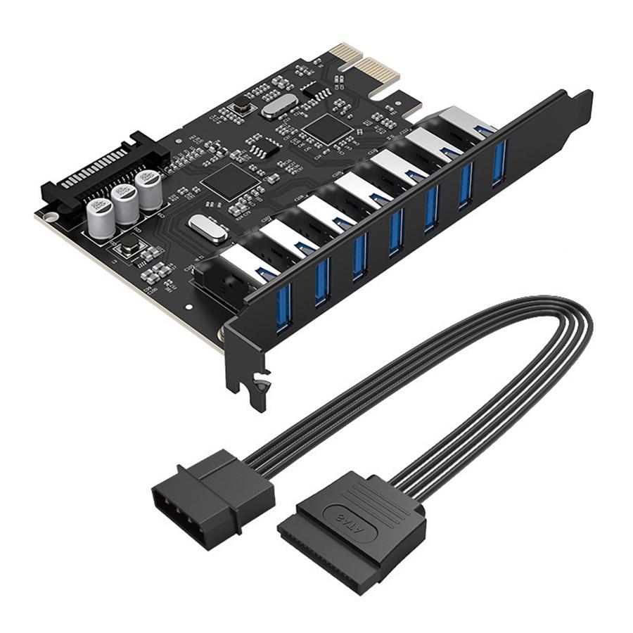 SuperSpeed USB 3.0 7 Port PCI-E Express Card with a 15pin SATA Power Connector PCIE Adapt VL805 and VL812 Chipsets