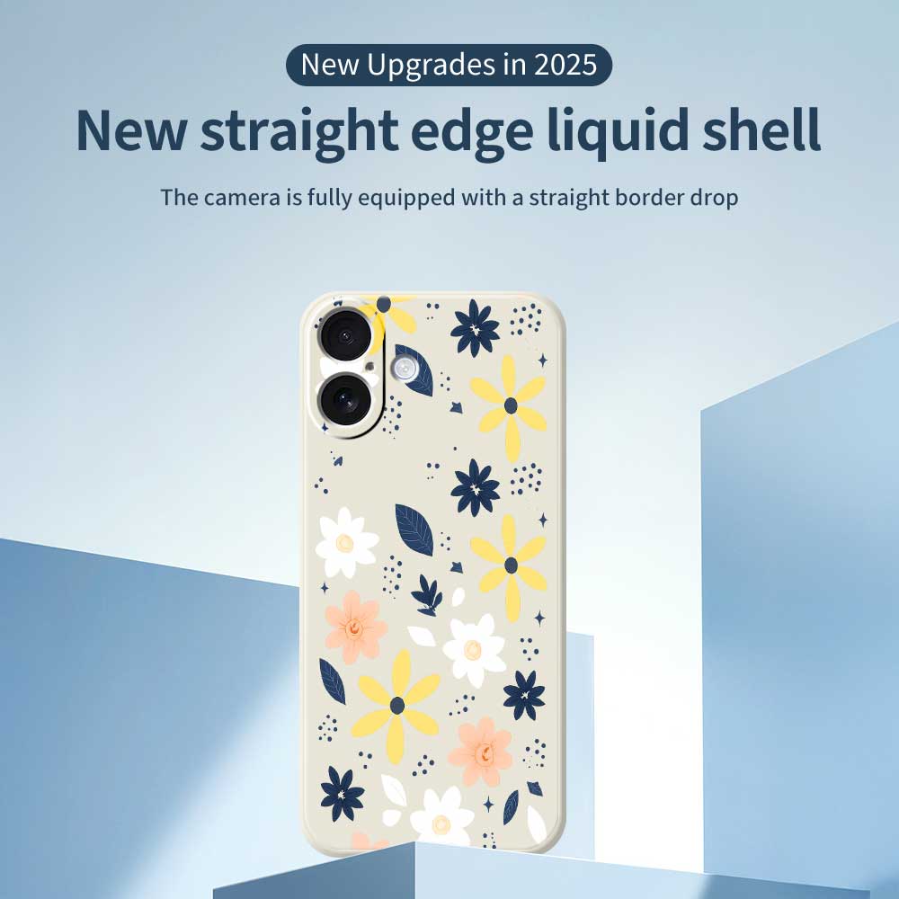 For iPhone 17 Case Colorful Floral Blue Leaves Pattern Printing Straight Edge TPU Phone Back Cover