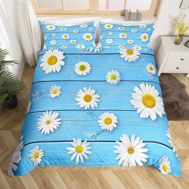 Daisy Duvet Cover Botanical Floral Bedding Set Microfiber Natural Blossom Flower Pattern Comforter Cover King For Boys Girl Room
