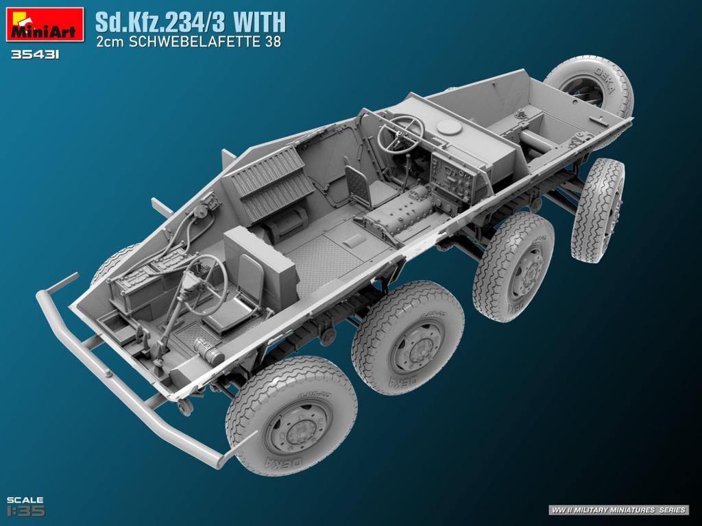 Miniart German Heavy Armored Car Schwerer Ladungstrager 2cm KwK38 Mounted Plastic Model MA35431 1/35 WW.II 8-Wheeled Sd.Kfz.234/3