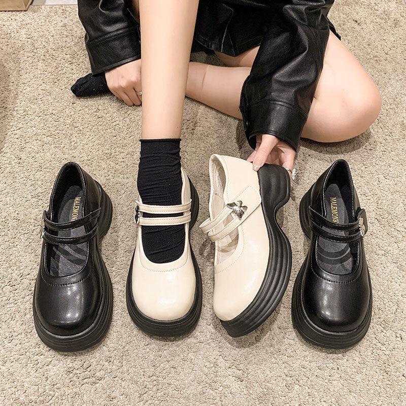 Lightweight platform sole Mary Jane shoes women's shoes 2025 new one-line butterfly buckle single shoes black non-slip muffin small leather shoes