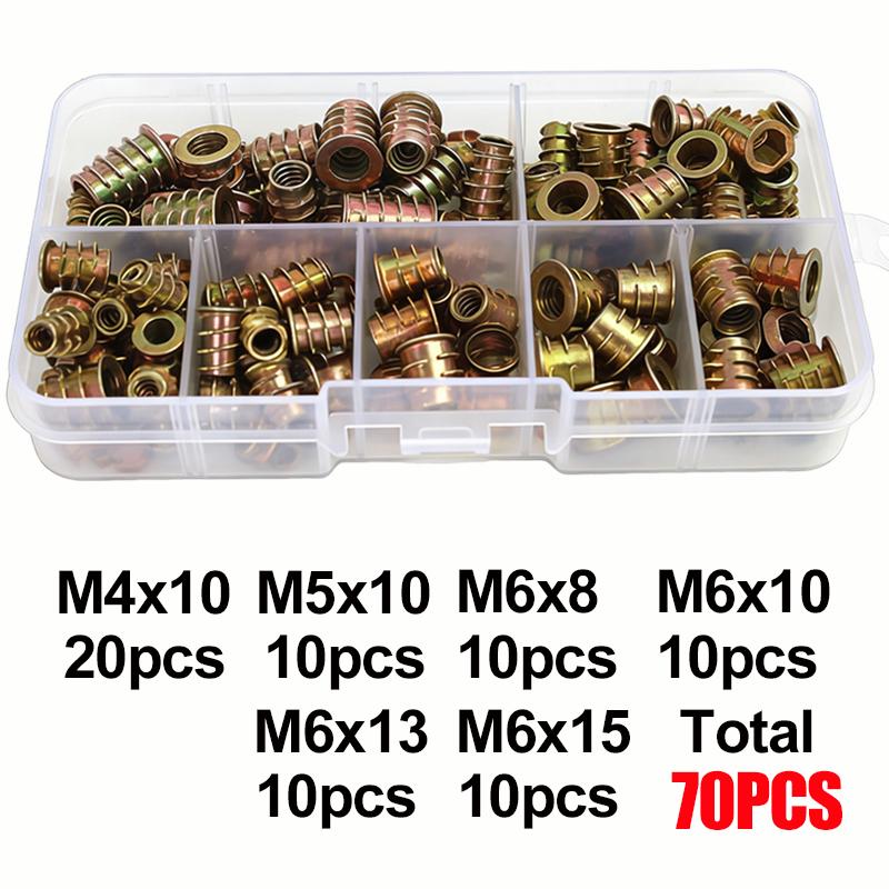 140/70x Hex Socket Threaded Insert Nuts Carbon Steel Nut Screw Bolt Fastener Connector For Woodworking Furniture Hardware Tools