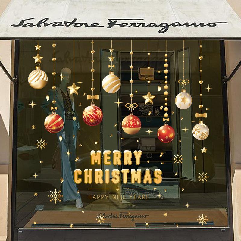 

Рождественские гирлянды с шариками-подвесками Декор Рождественские наклейки в виде снежинок Рождественские наклейки на стекло Электростатические наклейки для комнаты