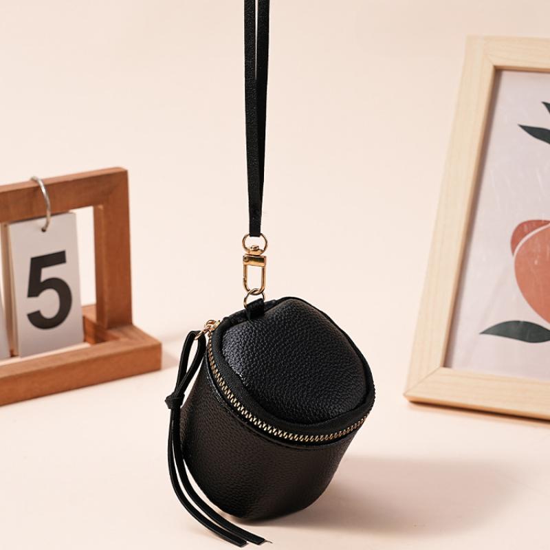 Vintage Leather Cosmetic Bag Lipstick Change Storage Bag Portable Travel Storage Bucket Personality Mini Round Coin Purse