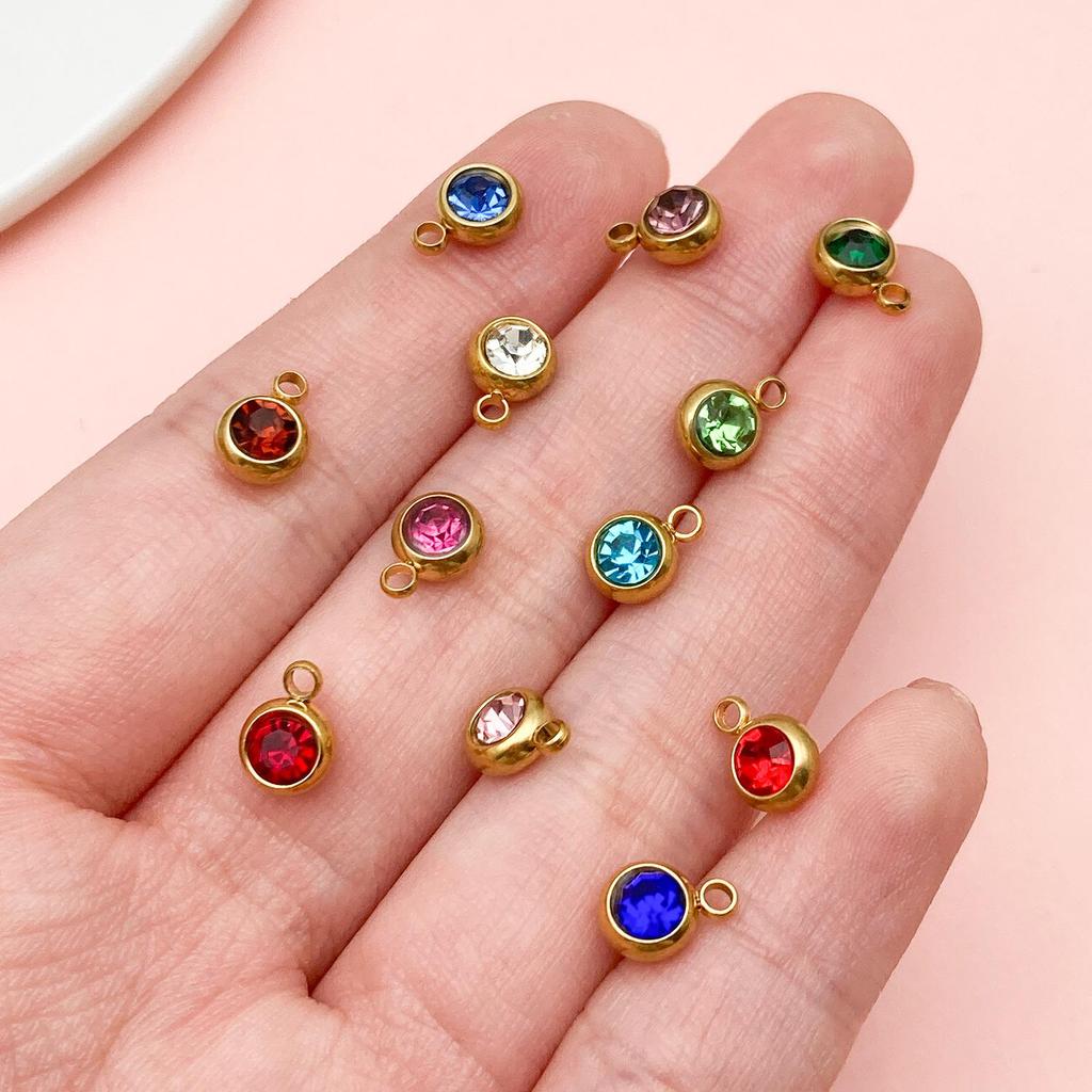 Gold Stainless Steel Zodiac Birthstone Jewelry: Necklace, Bracelet, Pendant with Colored Diamond Accents