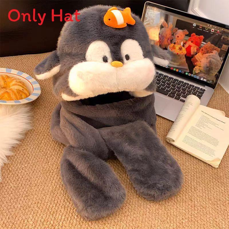 

Animal Pattern Plush Hat And Scarf Combo For Adults Cute Fall Winter Accessory сірий колір