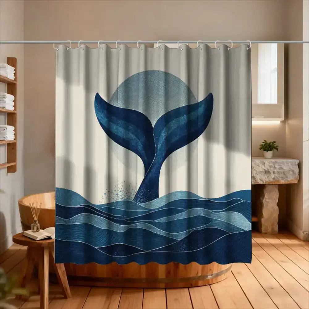 

A Bathroom Shower Curtain Featuring A Whale Song Remix For The Ocean Culture Festival, Includes 12 Hooks, Measuring 70.87*70.87I W60H190(CM)-1 Pcs