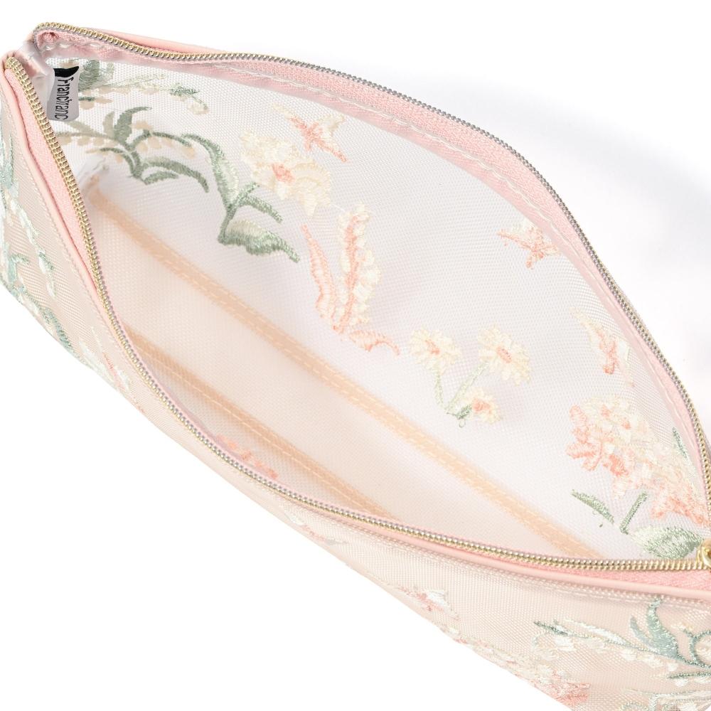 Franc Franc Japan Mesh Embroidered Pen And Tooth Brush Pouch Pink