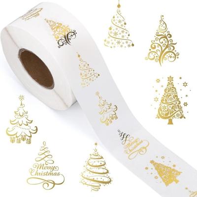 1inch/2.5cm Size Xmas Tree Seal Stickers Gold Foil Design Self-Adhesive Label Decals  Gift Decor