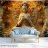 Golden Buddha Goddess Wall Tapestry With Floral Carving And Peaceful Design Art Decor For Zen Bedroom Meditation Space
