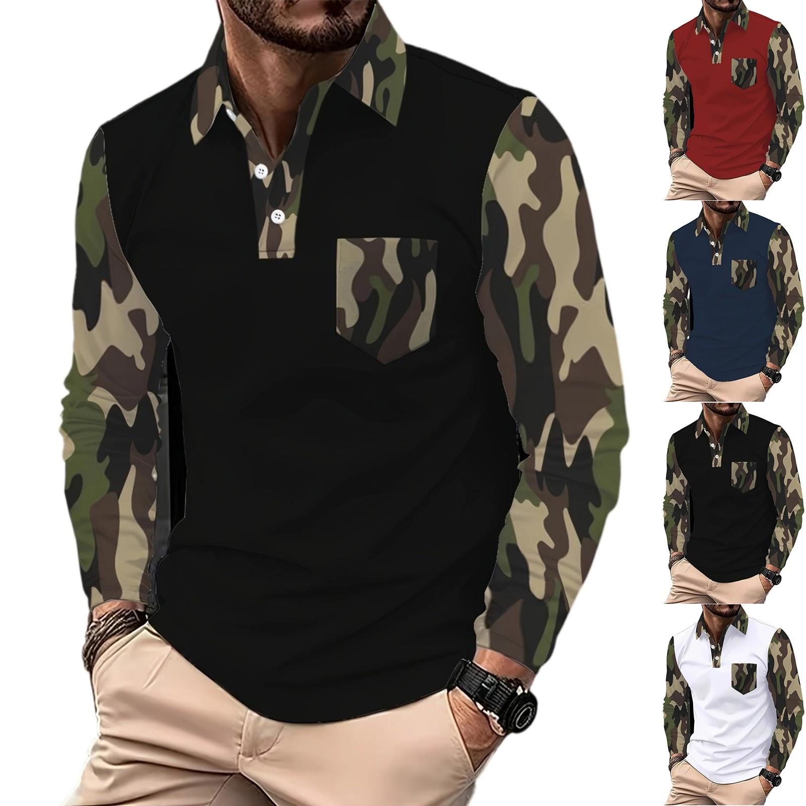 

Men s Camouflage Pre-Washed Casual Outdoor Long-Sleeve Shirt - Flip Collar Pocket Breathable Top XL білий