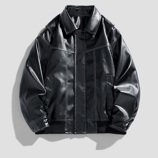 

Американская антикварная мотоциклетная куртка с воротником с лацканами, кожаная куртка для мужчин, осенне-зимняя куртка из искусственной кожи для мужской одежды L чёрный