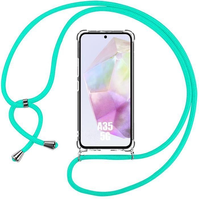 Coque - Samsung - Galaxy A35 5G - Silicone Transparent - Protection Antichoc - Lanière Turquoise