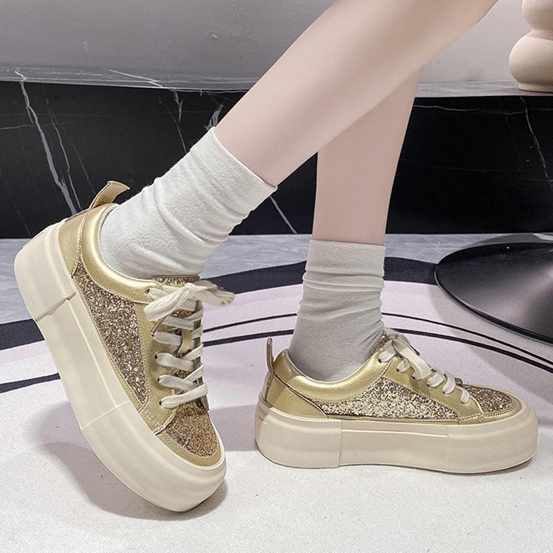 Women Platform Sneakers Shine Design Casual Outdoor Shoes Lace Up Luxury Sneakers High Quality Tennis Sports Shoes Female 35-40