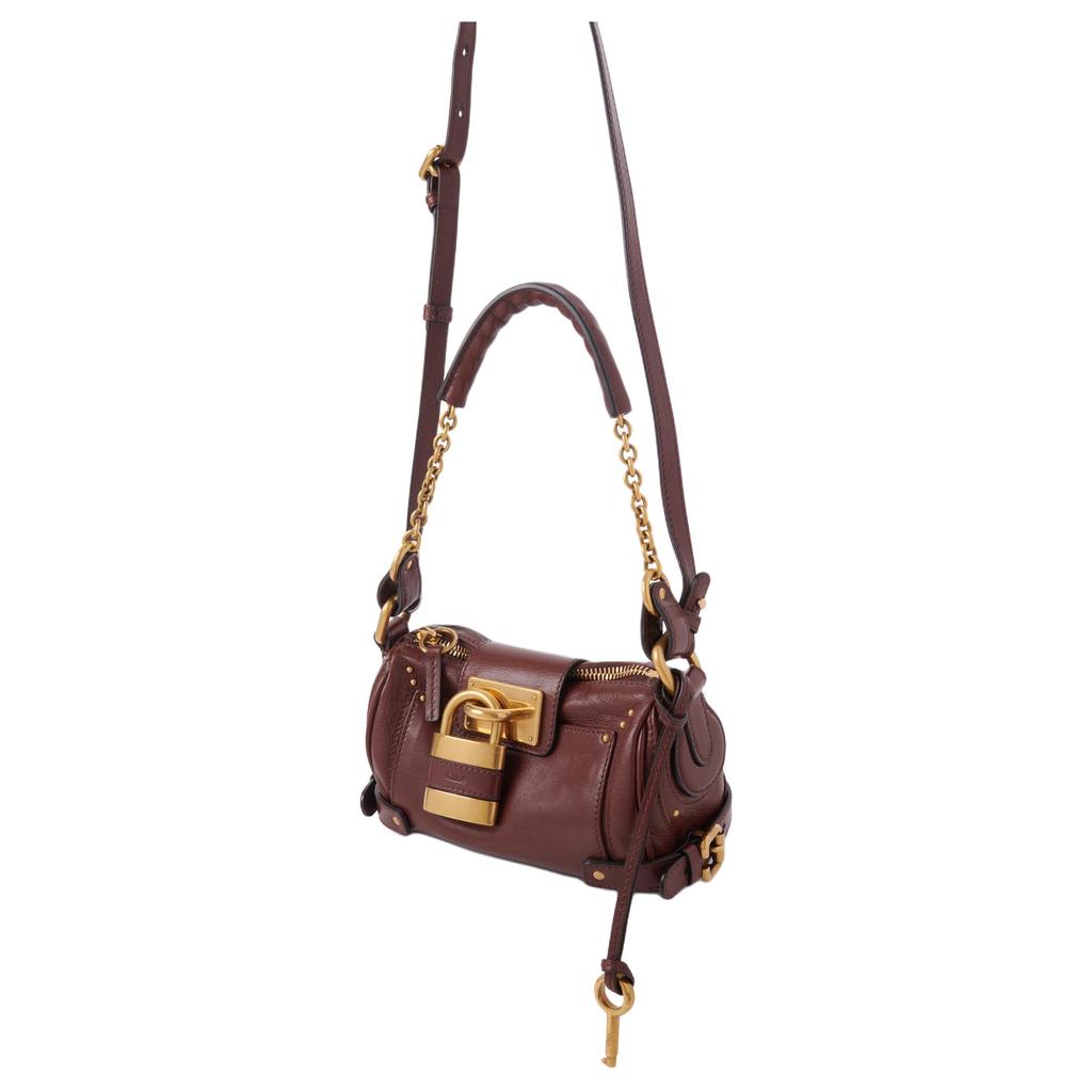 Chloe Paddington Brand Logo Gold Metal Accents Leather Handbag Women handbags Burgundy CH25W-S803P75-27M