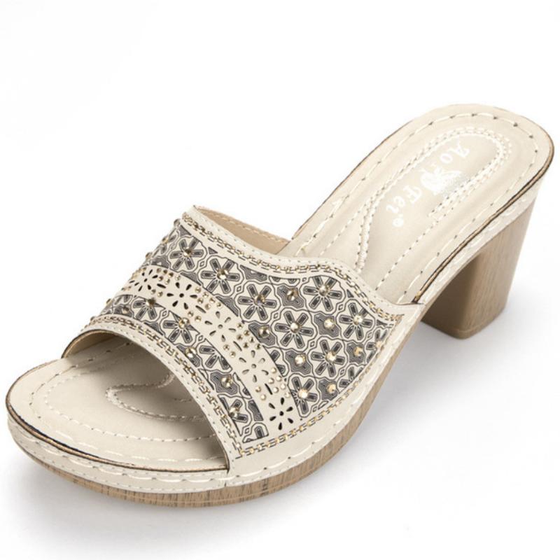 Brand Women Elegant Square Heels Sandals Summer Outdoor Beach Shoes Women Gladiator Sandalias Ladies Platform Sandals WSH4082