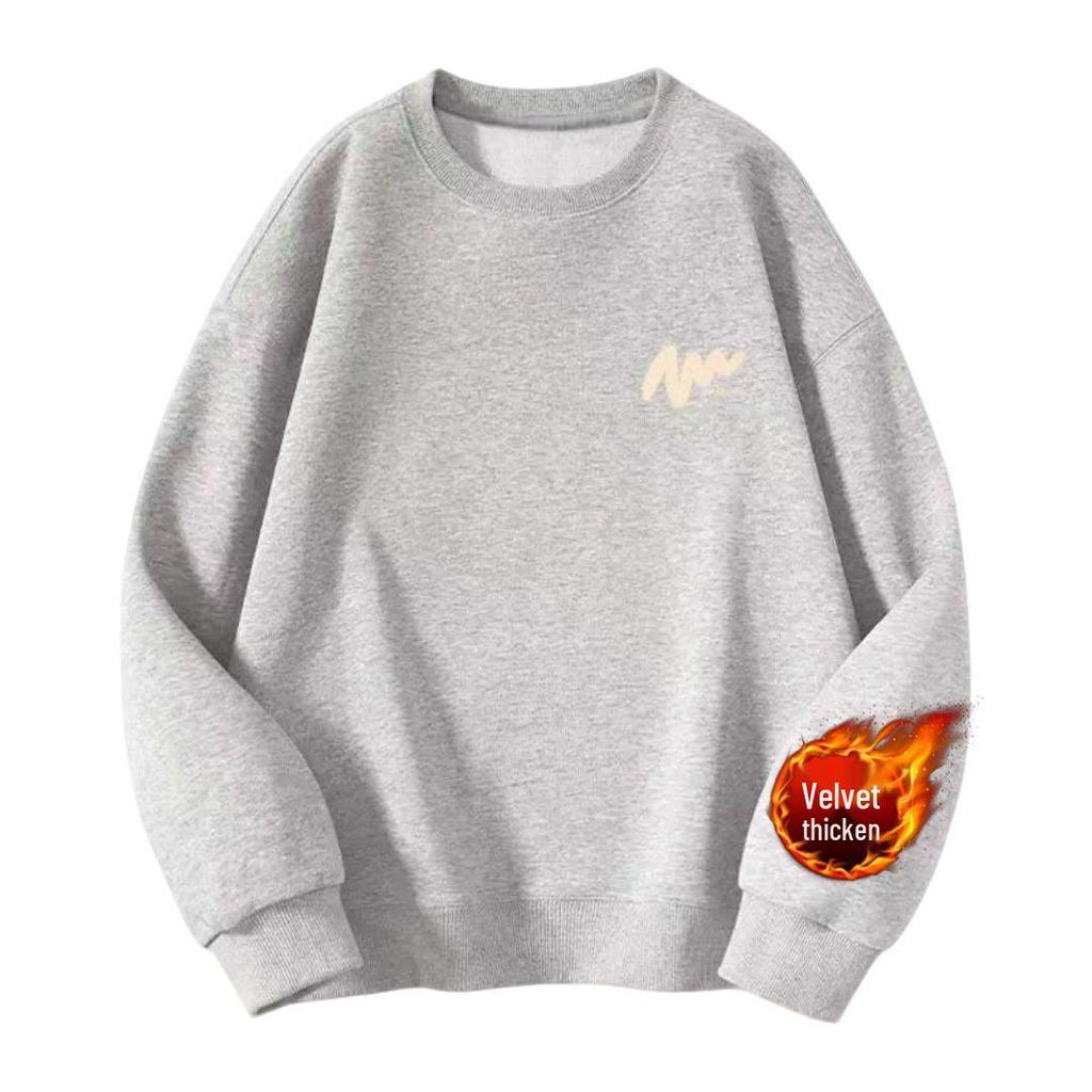 Men's Autumn Crew Neck Heavyweight Fleece-Lined Sweatshirt - Loose Streetwear Style for Couples