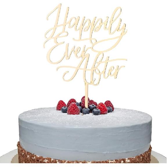 Happily Ever After Cake Topper - Gold Acrylic Engagement and Wedding Party Decoration, Bridal Shower Sign for Weddings, Engagements Happily Ever After Acryli