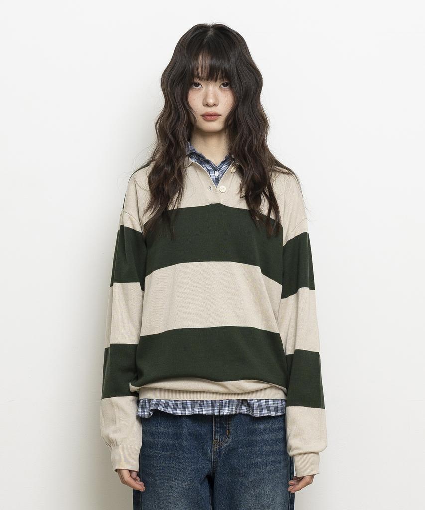 Yujen Essential Stripe Knit_Oatmeal & Green