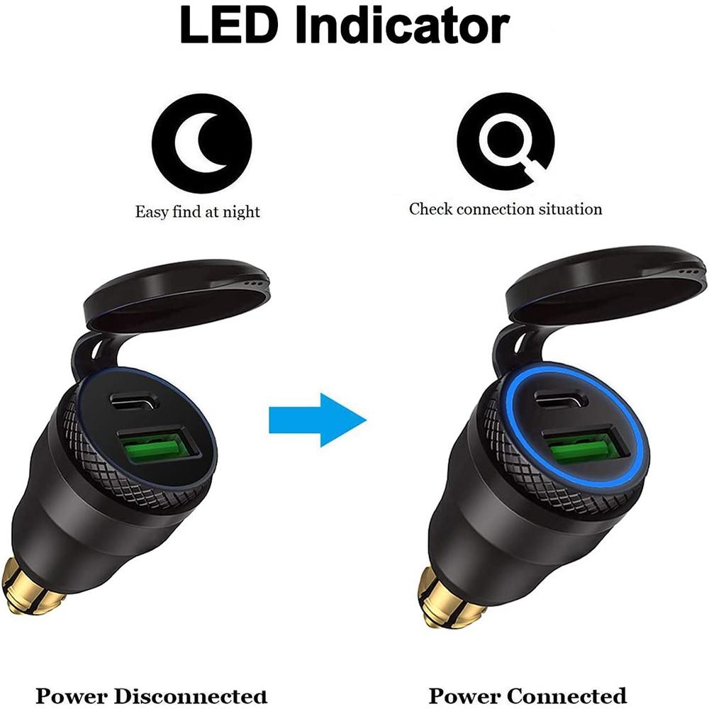 Aluminium Typ C Pd Power Delivery USB-Ladegerät 30 W QC 3.0 Schnellladegerät wasserdicht für Hella DIN-Buchse Bmw Ducati Triumph