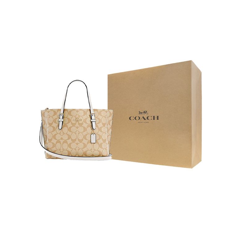 Coach Mollie Classic Monogram Zip Closure Tote Bag Women tote bags Khaki White C4250-IMDQC