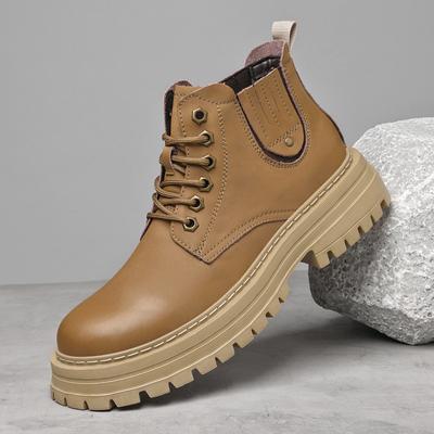 Herren Warme Winter Freizeitschuhe mit Dickem Boden Klassische Echtleder Herren Stiefeletten Schnürschuhe Bequeme Motorradstiefel Wanderschuhe