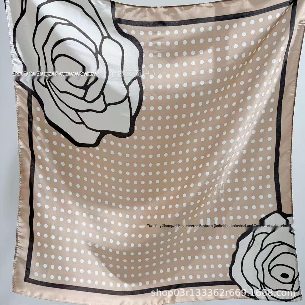 Korean Women's 70cm Silk Satin Square Scarf - Printed Spring/Summer Sun Protection Shawl
