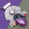 Ruby Zoisite Garnet Gemstone Mother's Day Silver Jewelry Pendant  2.25"