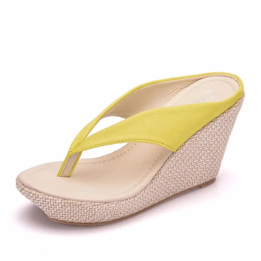 

Plus Size 34-42 Shoes for Women Summer Bohemia Style Simple Casual Super High Heel Platform Sandals Flip Flops Wedges Slippers 43 жёлтый