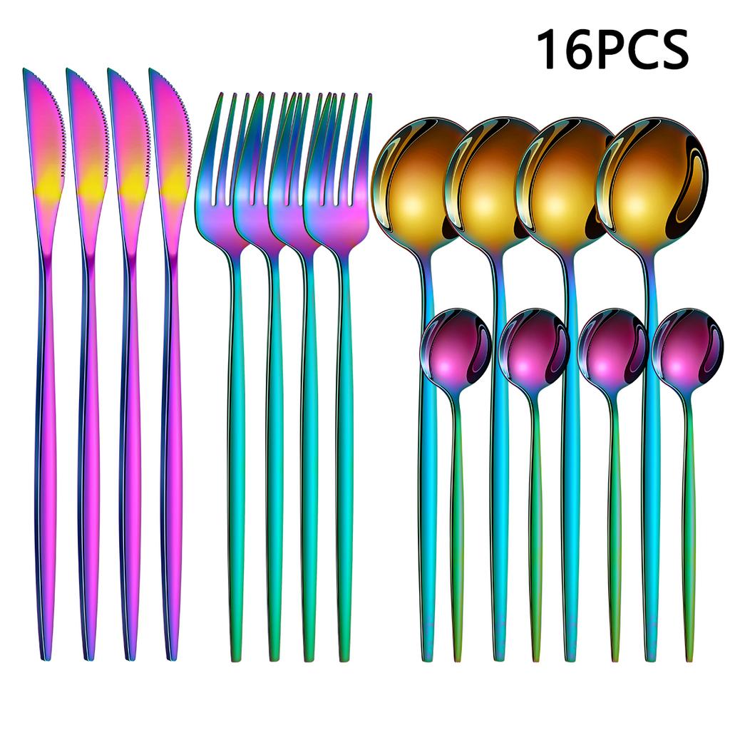 16pcs Household Stainless Steel Tableware Set Western Steak Knife Fork Spoon Tableware Hotel Restaurant Tableware