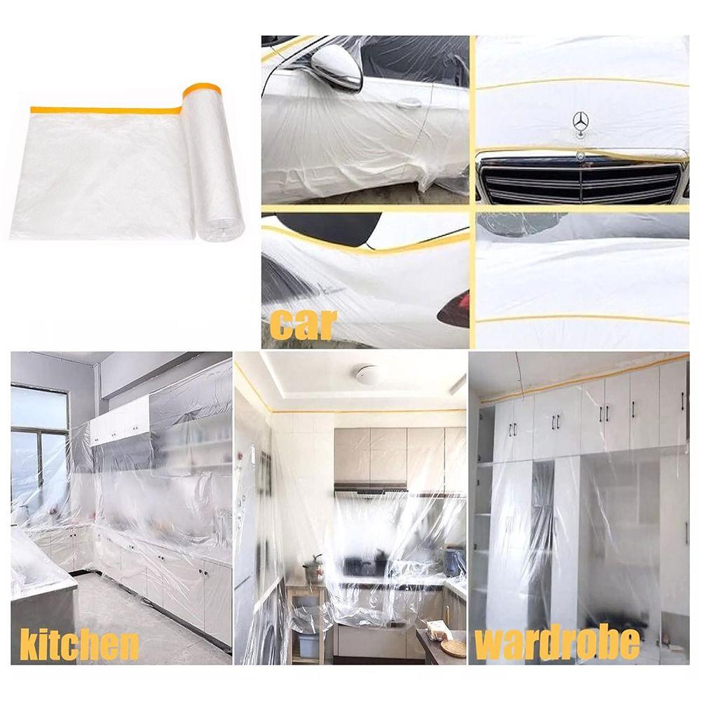 Durable Pre-Taped Masking Film Transparent Furniture Dust-proof New Automotive Paint Coverage