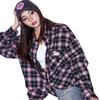 Women's Retro Pink Plaid Long-Sleeve Shirt - Trendy Autumn/Winter Design