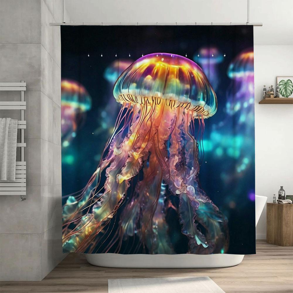 Shimmering Jellyfish Shower CurtainVibrant Rainbow Lights Underwater Pattern for Bathroom Decor Multicolored 3D Waterproof Fabri