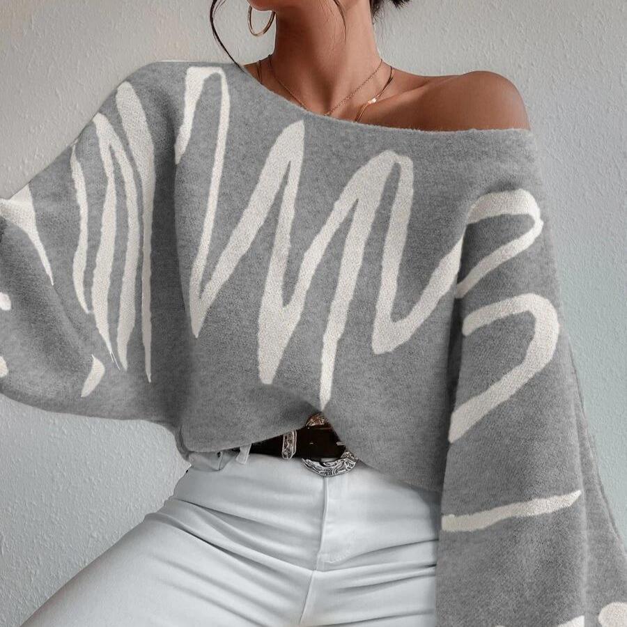 IHUASU Loose Pullover Knit Sweater Women Lantern Sleeve Design Sweater