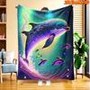 1pc 2D Flat Printing Spring And Summer New Arrival Dreamy Ocean Dolphin Digital Print Blanket, All-Season Use, Casual Throw, 100% Polyester Fiber Soft