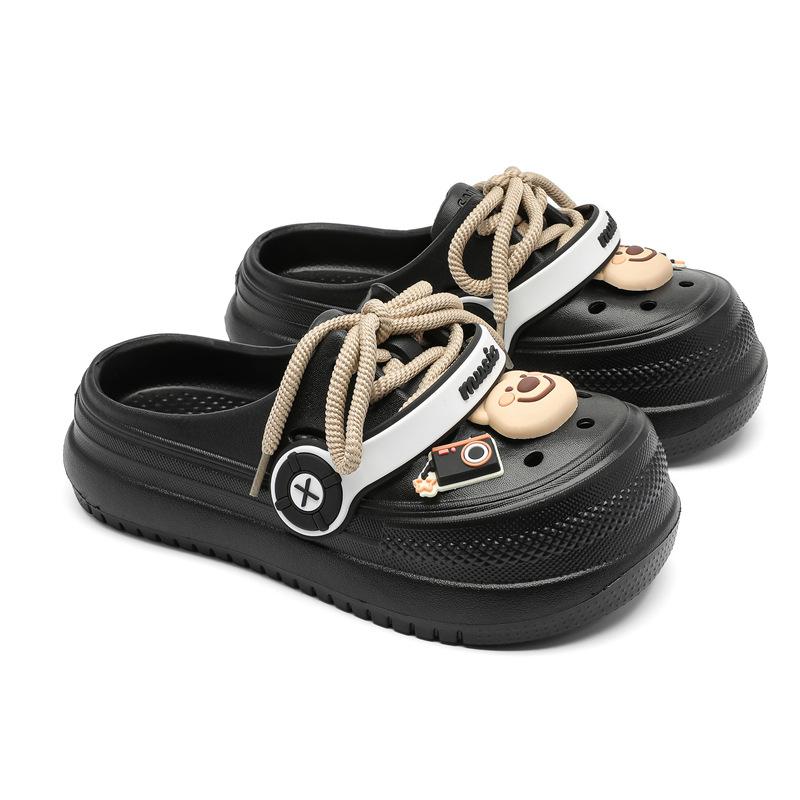 3823 Music strap hole shoes fashion shoelaces thick sole non-slip bag head cool slippers