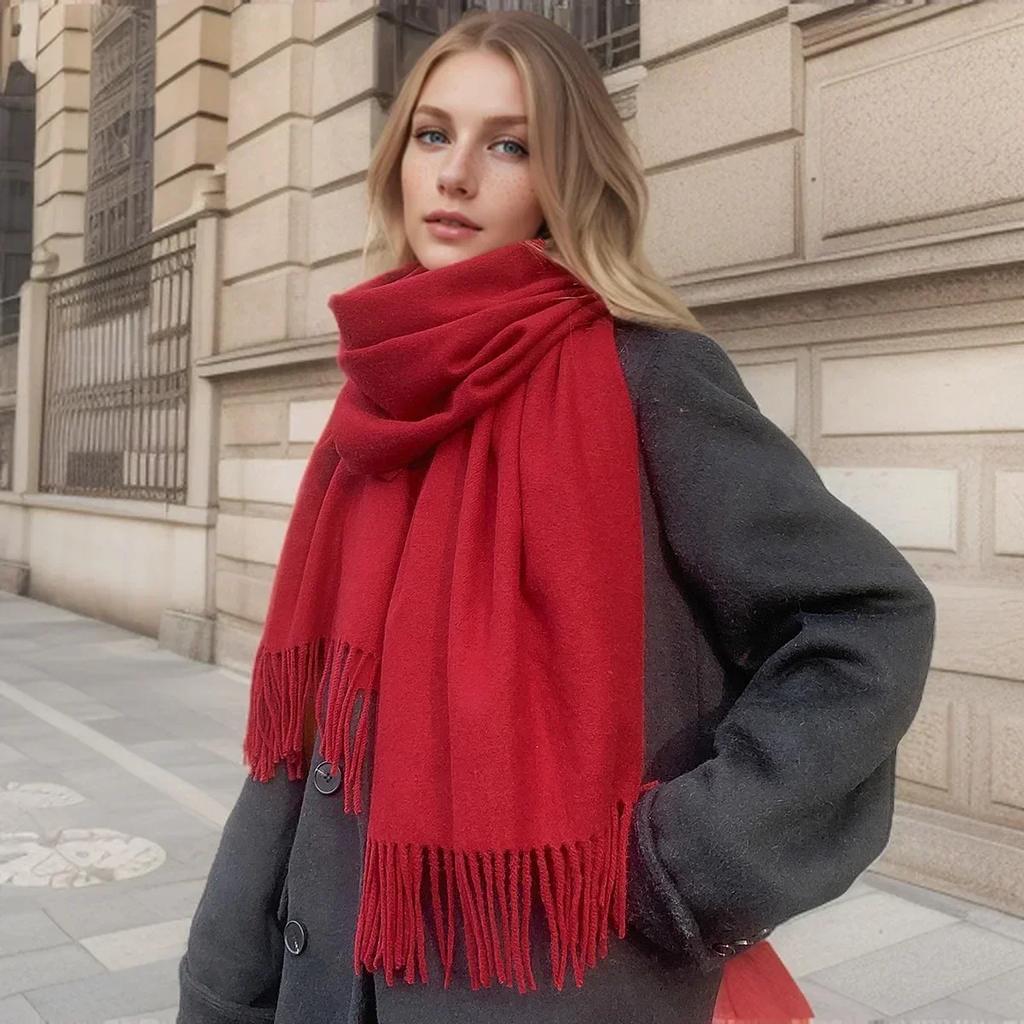 Solid Color Cashmere Scarf For Women Thick Warm Winter Pashmina Shawls Wraps Tassel Female Blanket Echarpe Bufanda Hijab