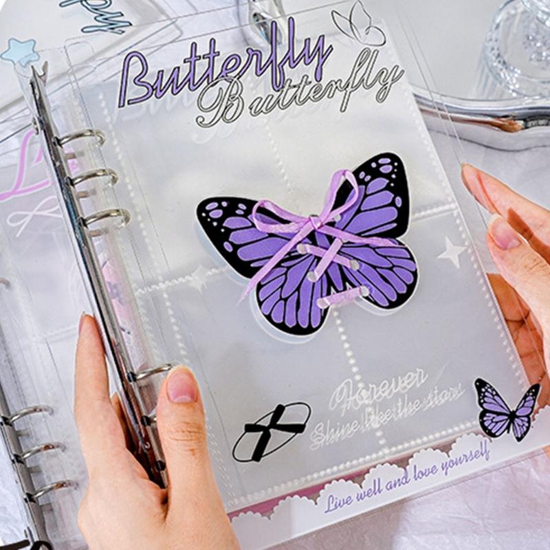 Elegantes Acryl-Fotoalbum mit 4 Fächern pro Seite 6 Ringe Schleifen-Ordnerdeckel Kartenhalter Sammlerbuch