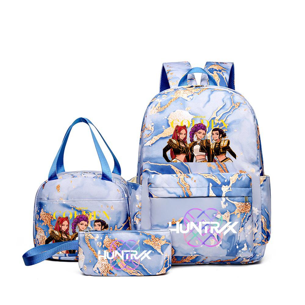 Demon Hunters Three-Piece Children'S School Bag Large Capacity 3D Digital Color Printing Kindergarten School Bag Meal Bag Pencil Bag